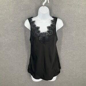 River Island Studios Tank Top US 4 Black‎ Lace Trim Sleeveless Blouse Whimsigoth